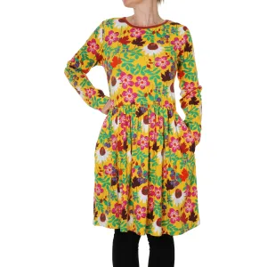 Adult's Autumn Flowers - Yellow Long Sleeve Dress With Gathered Skirt - 2 Left Size 4XL