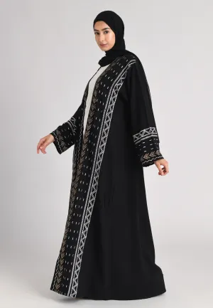 Aztec Kimono Style Embroidered Open Abaya (Premium)