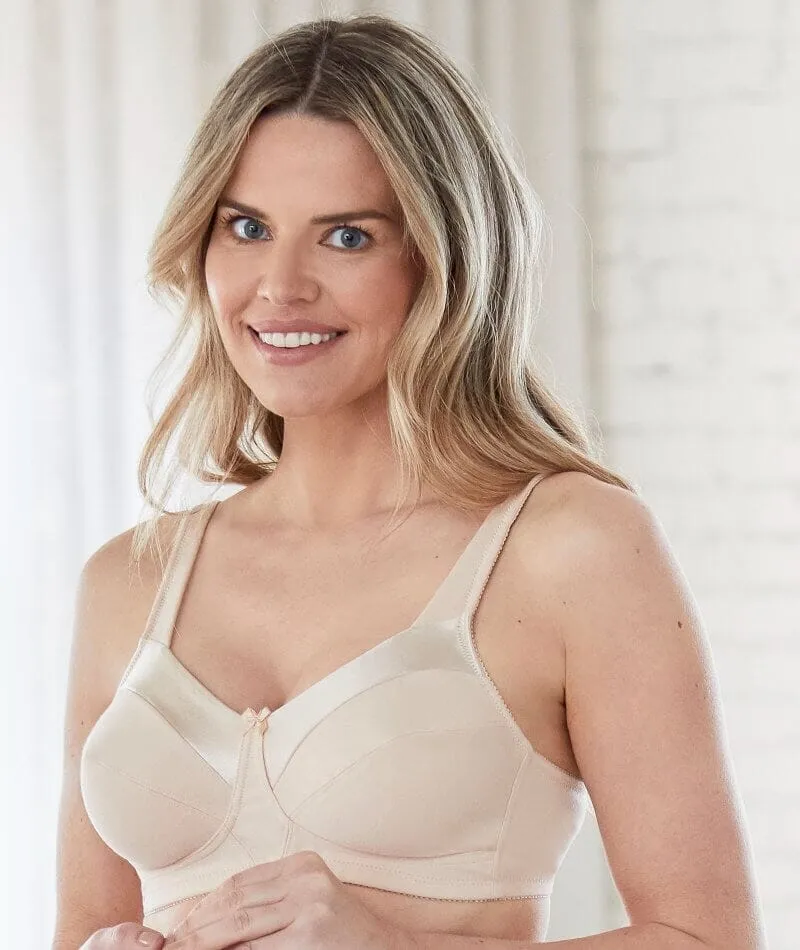 Bestform Satin Trim Wire-Free Cotton Bra With Unlined Cups 3 Pack - Black/Nude/White