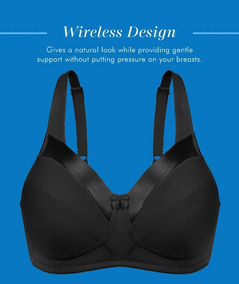 Bestform Satin Trim Wire-Free Cotton Bra With Unlined Cups 3 Pack - Black/Nude/White