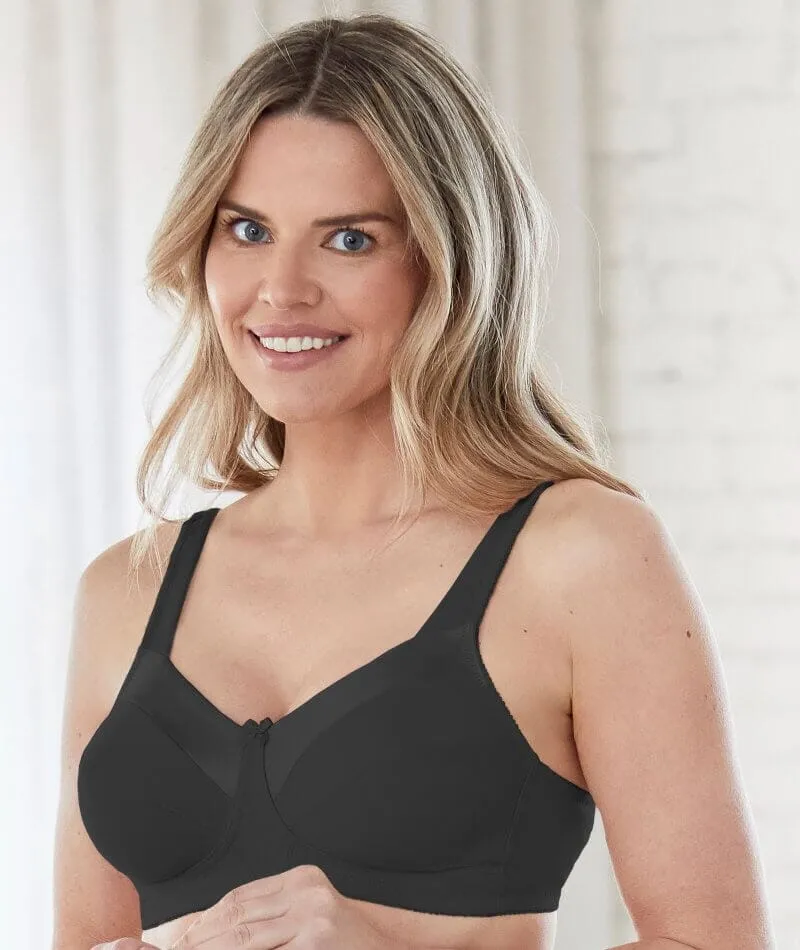 Bestform Satin Trim Wire-Free Cotton Bra With Unlined Cups 3 Pack - Black/Nude/White