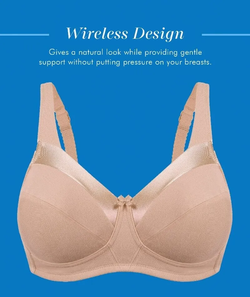 Bestform Satin Trim Wire-Free Cotton Bra With Unlined Cups 3 Pack - Black/Nude/White