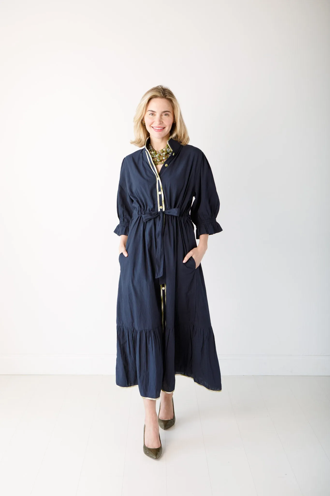 Catherine Dress-Solid with Plaid Detail