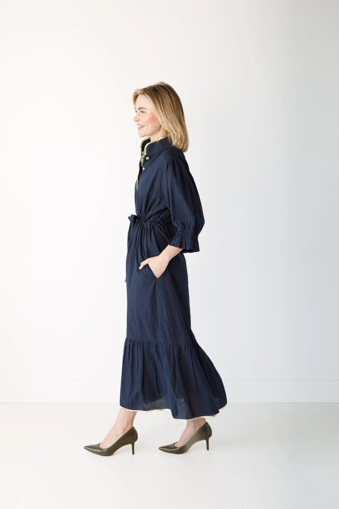 Catherine Dress-Solid with Plaid Detail
