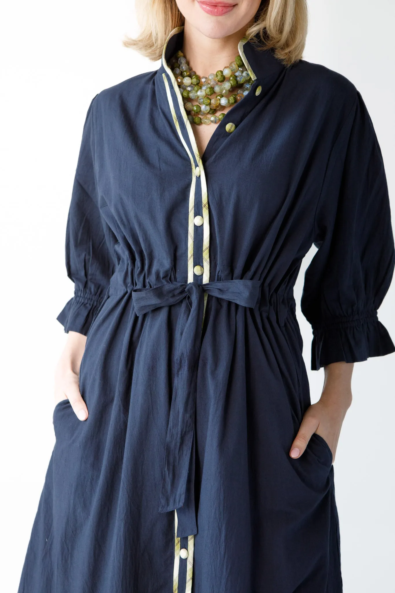Catherine Dress-Solid with Plaid Detail