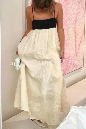 Easily Enchanted Linen Blend Colorblock Pocketed A-line Slip Maxi Dress