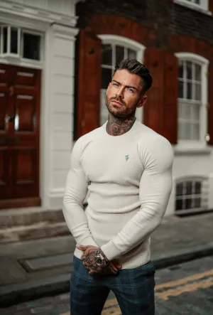 Father Sons Oatmeal Knitted Honeycomb Raglan Crew Super Slim Jumper With Metal Decal - FSN062