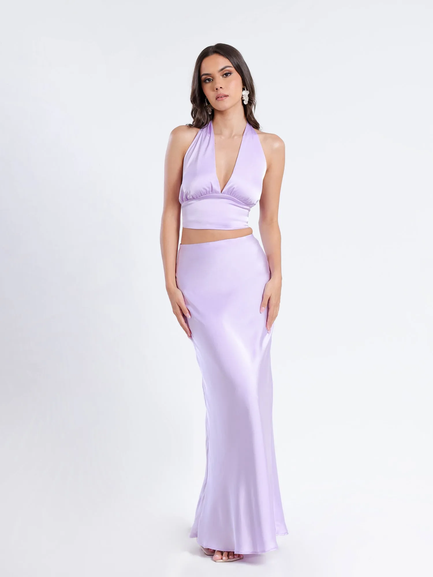 Halter Neck Back Tie Up Satin Top