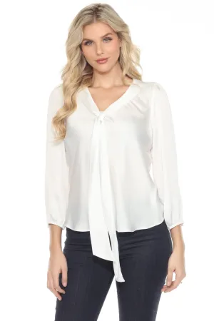 Joseph Ribkoff Vanilla Pussy Bow Puff Sleeve Satin Top 244077