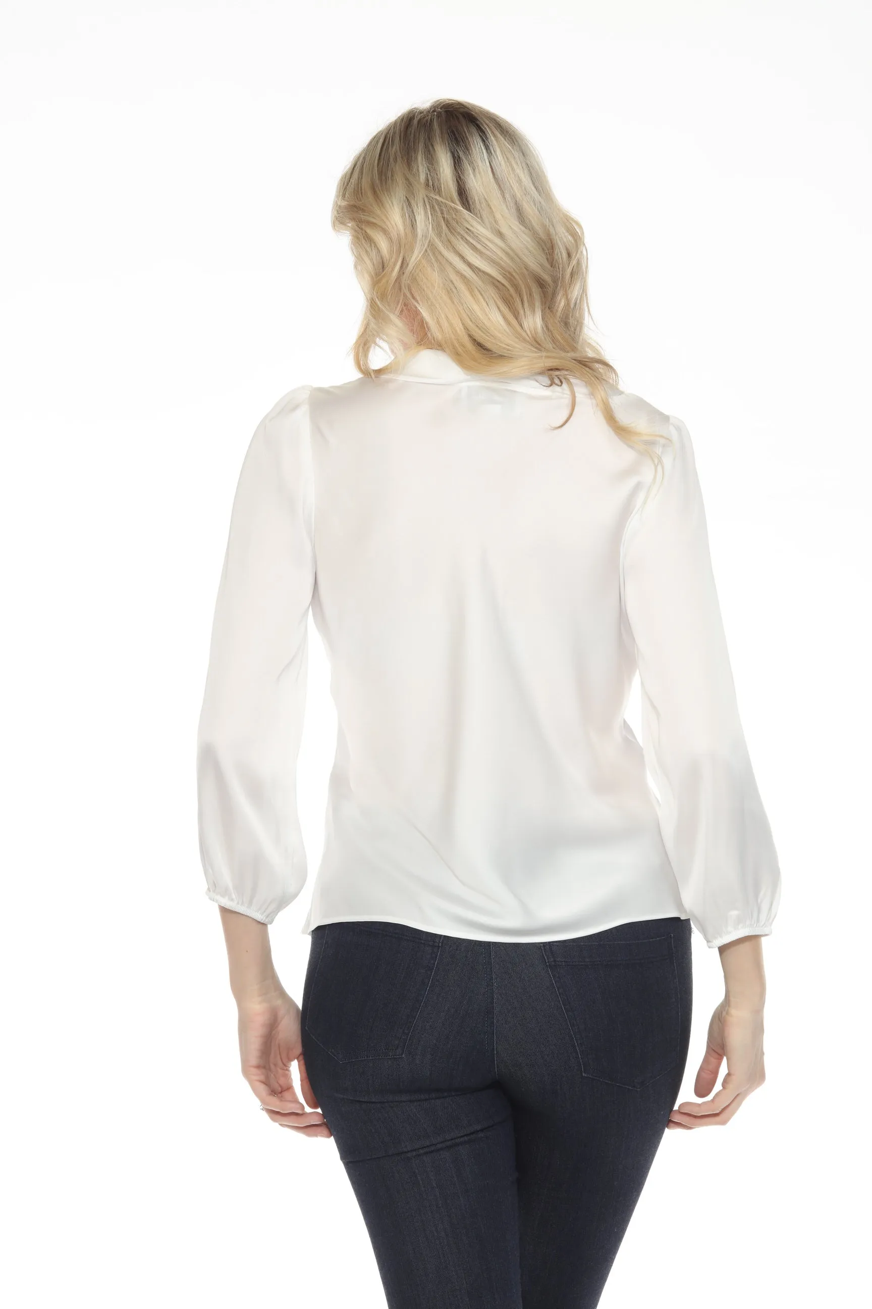 Joseph Ribkoff Vanilla Pussy Bow Puff Sleeve Satin Top 244077