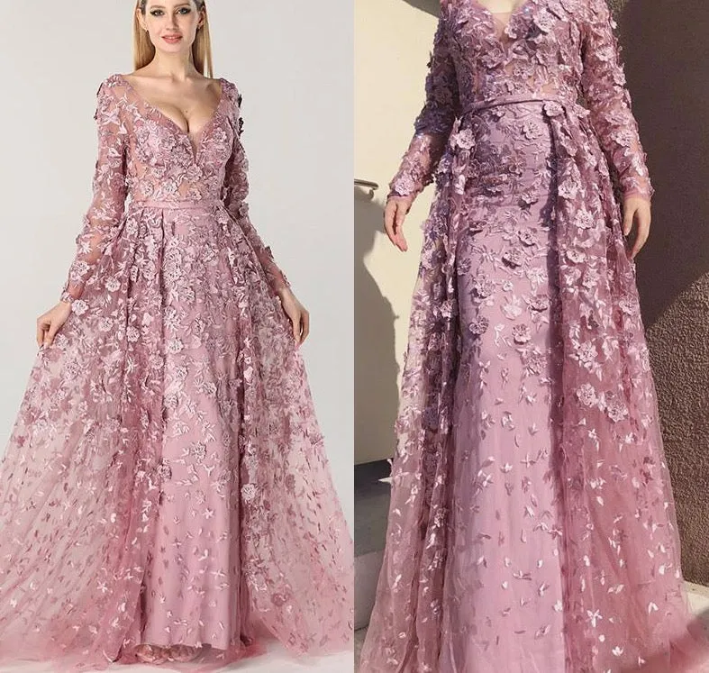 Long Sleeves Mermaid With Cap Evening Dresses New V-Neck Appliques Fashion Sexy Formal Dress