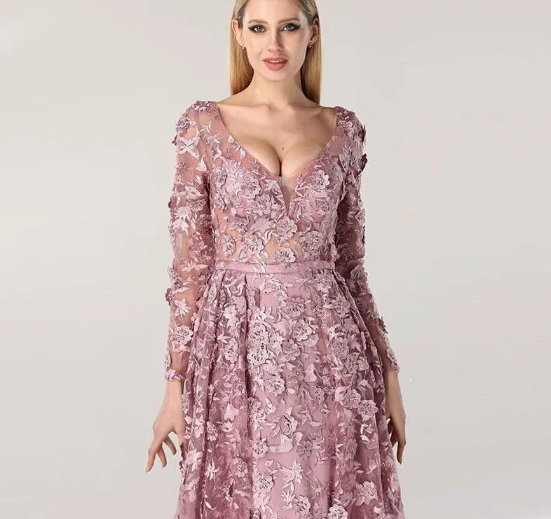 Long Sleeves Mermaid With Cap Evening Dresses New V-Neck Appliques Fashion Sexy Formal Dress