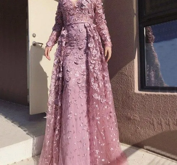 Long Sleeves Mermaid With Cap Evening Dresses New V-Neck Appliques Fashion Sexy Formal Dress