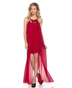 Luxurious Sheer Open Side Split Mini Dress Wine Burgundy