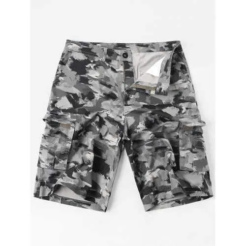 Oil Paint Print Zipper Fly Casual Cargo Shorts - M
