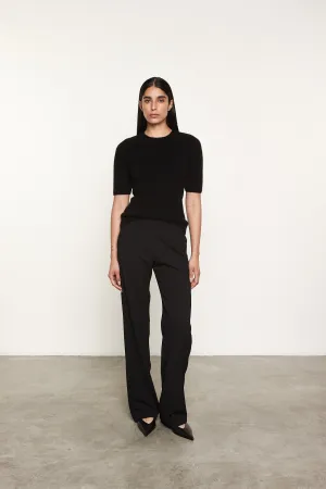 Powder Rib Knitted Half Sleeve Crew in Black