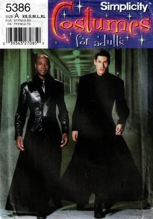 Simplicity 5386 Mens MATRIX Costume Neo Goth Long Duster Coat Out Of Print Sewing Pattern Size XS - XL UNCUT Factory Folded