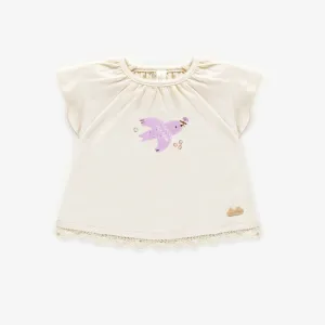 T-shirt crème en coton biologique extensible, naissance || Cream t-shirt in stretch organic cotton, newborn