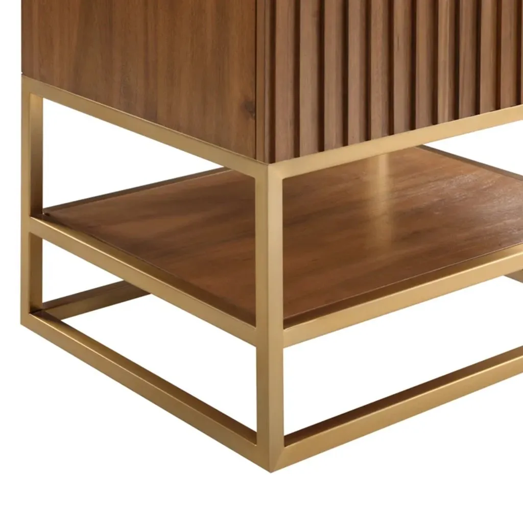 Terra 2 Drawers Bathroom Vanity with Carrara Marble Sink - Floor Mount - 30" Wood/Walnut/Satin Brass