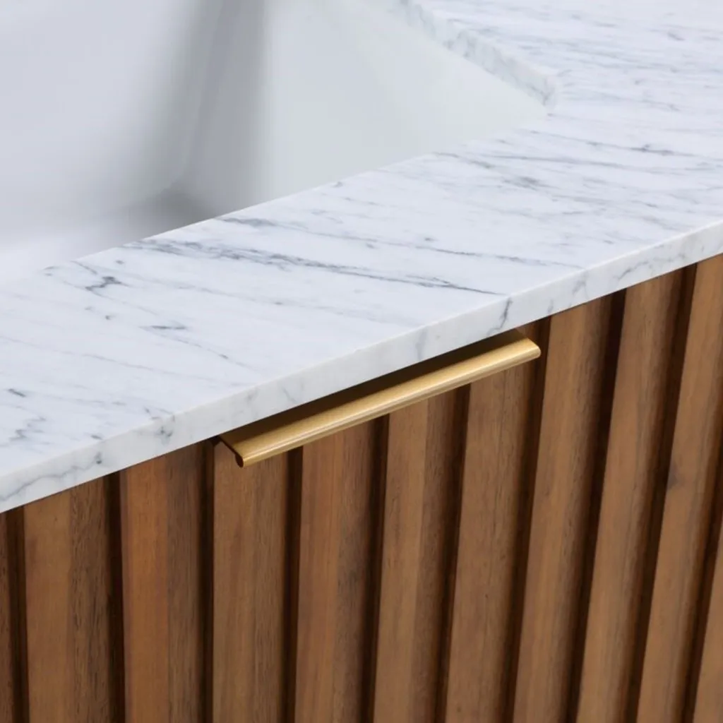 Terra 2 Drawers Bathroom Vanity with Carrara Marble Sink - Floor Mount - 30" Wood/Walnut/Satin Brass