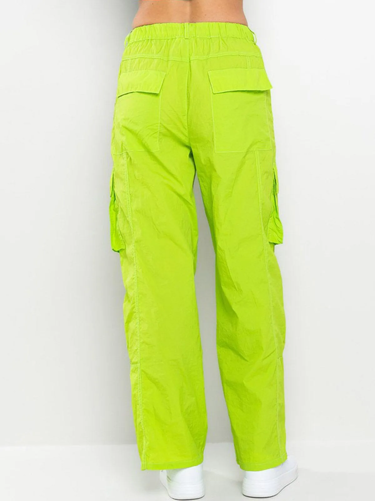 WOMEN'S STRETCH WAISTBAND CARGO POCKETS WIDE LEG PANTS